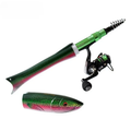 1.6M Fish-Shaped Portable Fishing Rod and Spinning Reel Combo Kit for Ice, Rock and Shore Fishing, Lightweight Travel Fishing Tackle Set With Compact Design and Smooth Casting Performance Father's Day gift