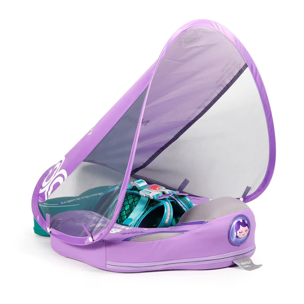 Mambobaby Baby Float with Sunshade Canopy and Crotch Strap Inflatable-free Safe Core Swimming Pool Accessory Bathroom Water Toy