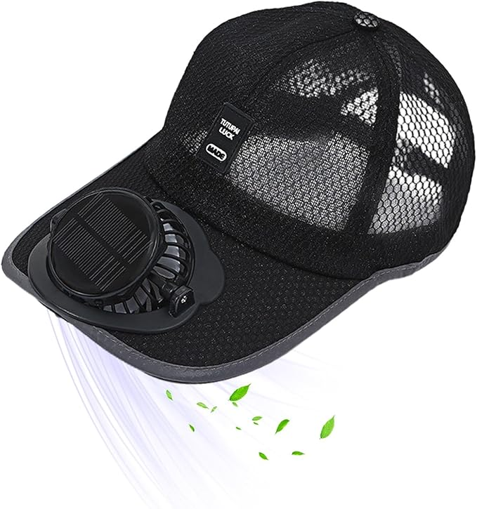Solar Fan Hat - Hat with Solar Powered Fan, Mens Baseball Cap with Solar Fan, Breathable UV Protection Beach Hat with Cooling Fan, Solar Powered/USB Charging Fan Hat for Camping, Outdoor Sport