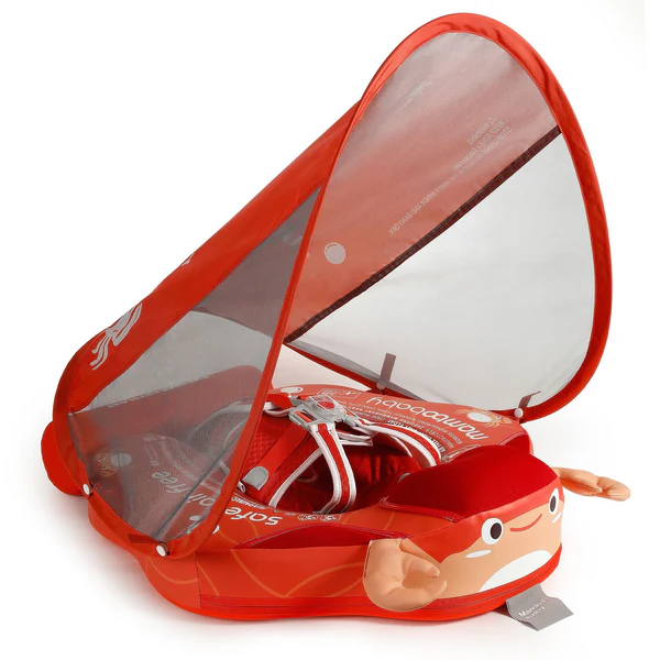 Mambobaby Baby Float with Sunshade Canopy and Crotch Strap Inflatable-free Safe Core Swimming Pool Accessory Bathroom Water Toy