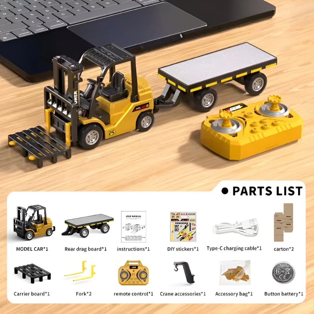 1:64 Bluetooth Desktop Mini Alloy Remote Control Forklift with Pallet - Engineering Model Toy