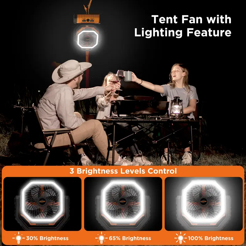 OGERY Rechargeable Camping Fan with LED Light, Portable Multi-functional Fan with 360° Rotating Hook, Oscillating Emergency Camping Fan Cordless Rotatable Battery Powered Lightweight #Summervibes