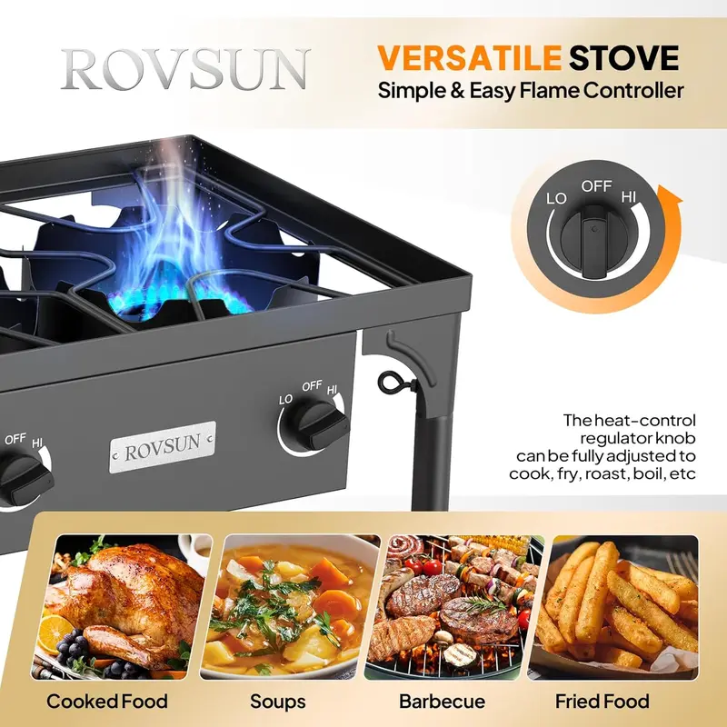 ROVSUN 1/2/3 Burner Propane Gas Stove, 75000BTU/150000BTU/225,000 BTU High Pressure Outdoor Camping Burner with CSA Listed Regulator, Picnic Cooker Perfect for Home Brewing Maple Syrup Patio Turkey Frying Canning