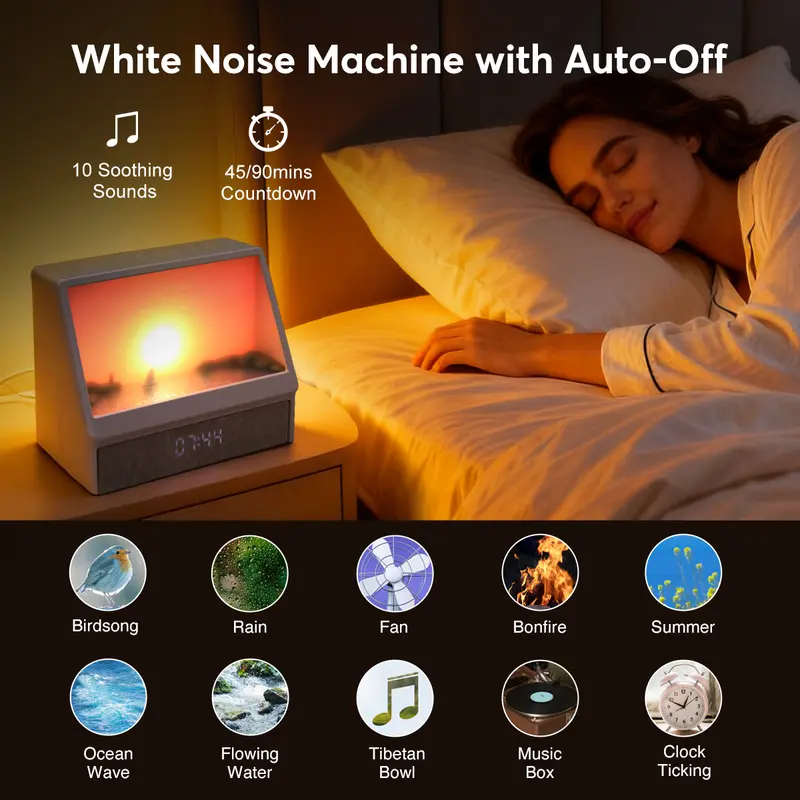 Dynamic Sunrise Alarm Clock , 12 White Noise Machine for Sleep,  Buttons and Remote Control,  10 Nature Scenes, Dimmable Night Light for Heavy Sleeper, Adults, Kids,Decor Home Goods