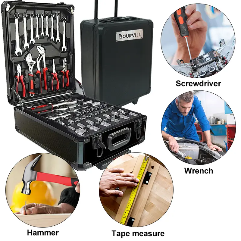 Bourvill 899-Piece Tool Set - High-Capacity Portable Metal Tool Case,Wheeled Mobile Tool Cabinet, and 4-Tier Aluminum Alloy Storage Unit- A Complete Kit for Mechanical Repair & Home Maintenance - ThePerfect Father's Day Gift #fathersdaygift