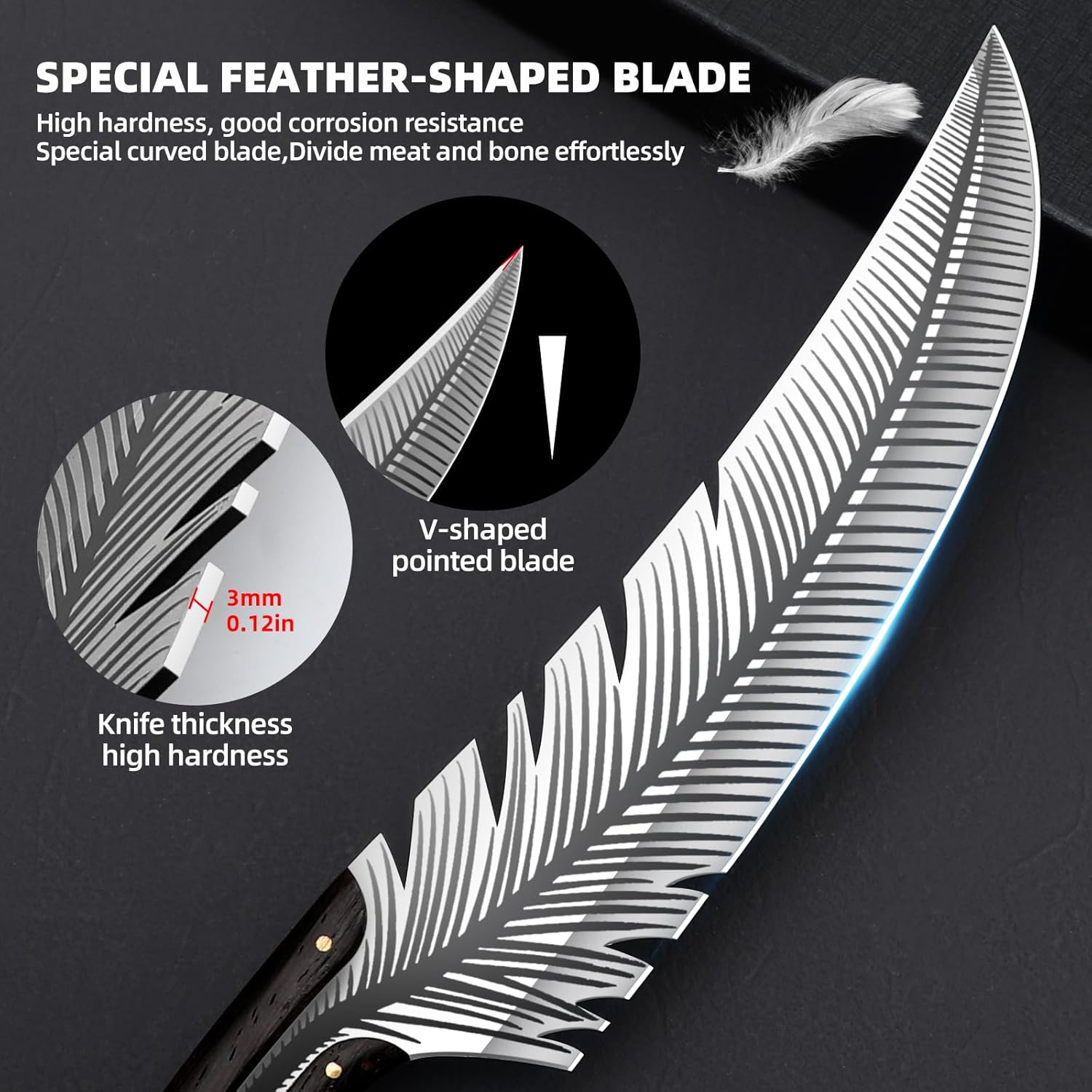 Professional Chef Knives, Sharp Feather Boning Knife with Sheath High Carbon Steel Chef Knife Boning knife for Meat Cutting Cooking for Kitchen Outdoor Camping