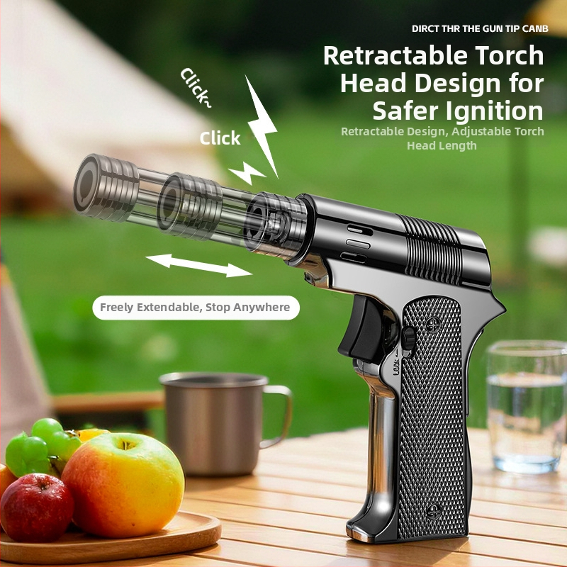 Mechanical telescopic lighter, high temperature and high power, windproof spray gun, suitable for outdoor barbecues and baking, Father's Day gift.