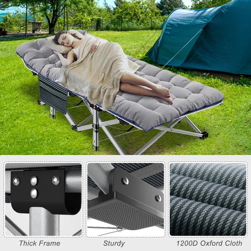 #Summervibes Naudacaa Folding Camping Cot with 2-Sided Mattress – Heavy-Duty, Portable Guest Bed for Camping, Travel, Outdoor & Indoor Use, Supports up to 880 lbs Blue