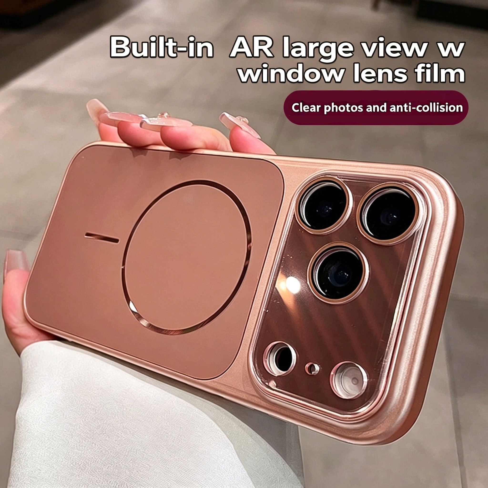A high-quality, AI-powered, drop-proof case for iPhone 17 Pro with a large, flowing window display, compatible with all Apple models. It features a premium design and includes AI buttons.