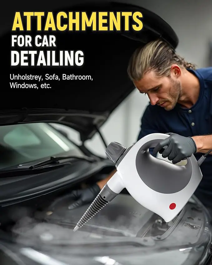 1050W Handheld High Temp Pressurized Steam Cleaner, 15 Accessories, Safety Lock & Fast Heat-Up for Kitchen Grease Car Cleaning