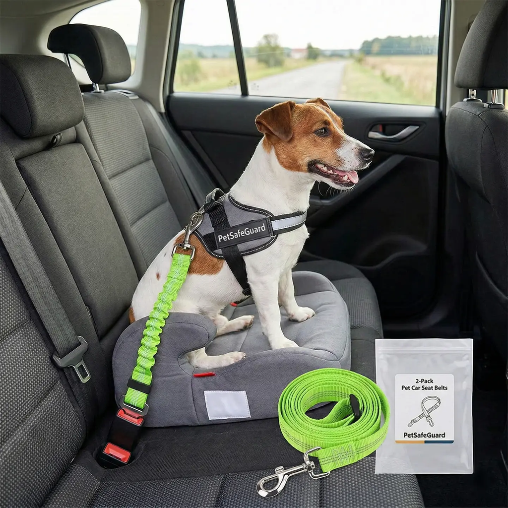2-Pack Pet Dog & Cat Seat Belts for Cars, Adjustable Safety Leash/Harness Compatible with Vehicle Headrests