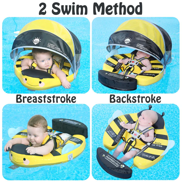 Mambobaby Non-Inflatable Baby Swim Float with Detachable Canopy, UPF 50+ Sun Protection, 5-Point Safety System, for Babies 3-24 Months
