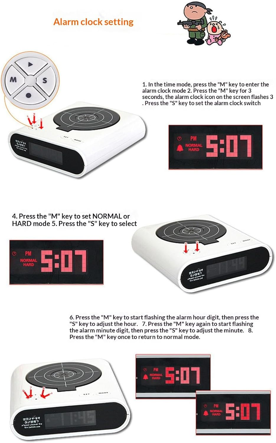 Target alarm clock，LED Display, 2 Alarm Modes, Ringtone Customization, for Home, Office, Living Room
