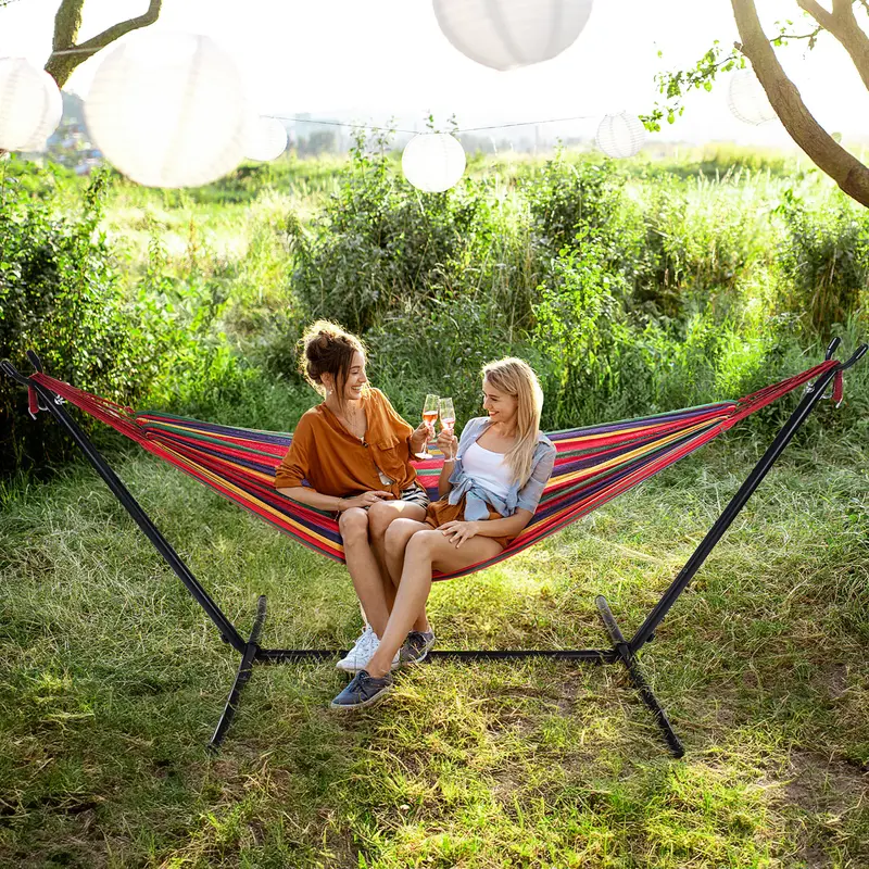 Hammock With Stand – 450 LB Capacity Steel Stand, Soft Lounge Swing, Quick No Tool Assembly, Lightweight Outdoor Hammock For Park Beach And Travel, Sturdy & Reliable, Vibrant & Breathable Comfort Soft Lounge Swing Soft Lounge Swing