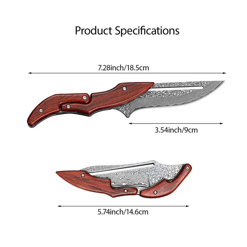 Damascus steel multifunctional folding knife | mechanical magic knife | creative horseshoe design | wooden handle | kitchen peeling tool and unique gift
