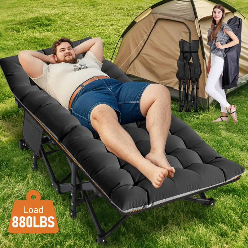 #Summervibes Naudacaa Folding Camping Cot with 2-Sided Mattress – Heavy-Duty, Portable Guest Bed for Camping, Travel, Outdoor & Indoor Use, Supports up to 880 lbs Blue