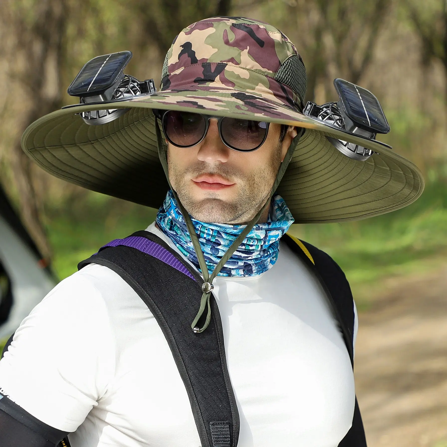 New Solar Fan Outdoor Fishing Hat-Solar Sun Protection Sun Hat with Fan Solar Fan Hat Dual Power Supply Fan Outdoor Fan