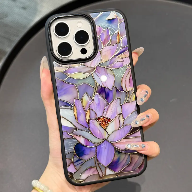 Stained Glass Inspired Floral Magnetic iPhone Case,Compatible With iPhone 16/15/14/13/12 Series