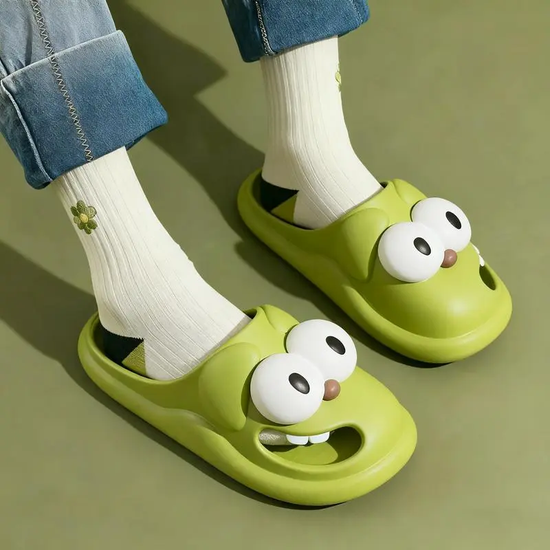 Big Eye Dog Slippers - Footwear with Wiggling Tongue, Round Toe, Non-Slip EVA Sole, Matching Couple House Shoes, Pet-Themed Comedy Wear