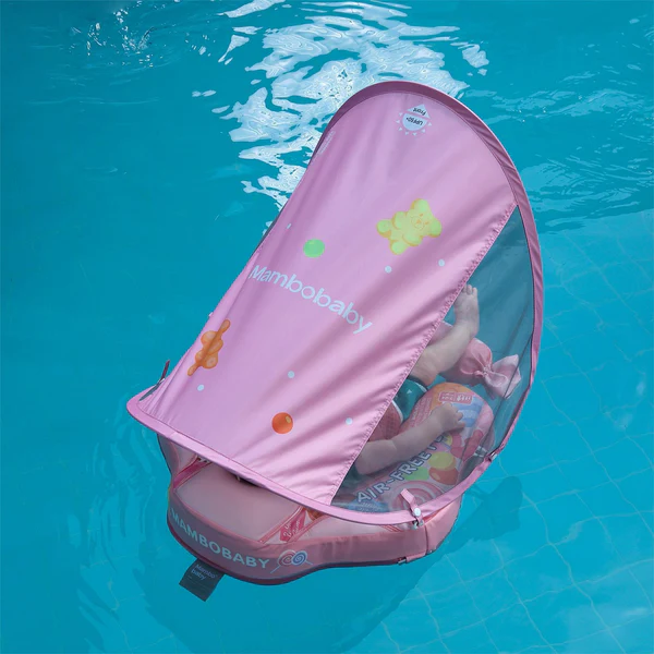 Mambobaby Baby Float with Sunshade Canopy and Crotch Strap Inflatable-free Safe Core Swimming Pool Accessory Bathroom Water Toy
