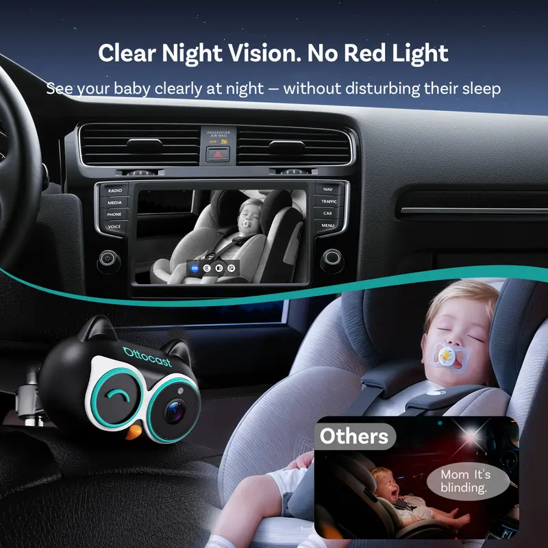 Baby Car Camera &Wireless CarPlay Adapter,1080P HD Rear Seat Monitor Display on Car Screen,150°Wide Angle No-Glow Night View, Safety for Kids & Infants