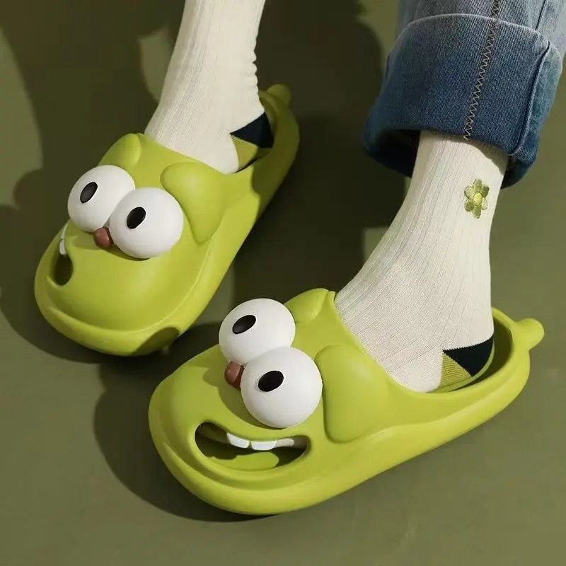 Big Eye Dog Slippers - Footwear with Wiggling Tongue, Round Toe, Non-Slip EVA Sole, Matching Couple House Shoes, Pet-Themed Comedy Wear
