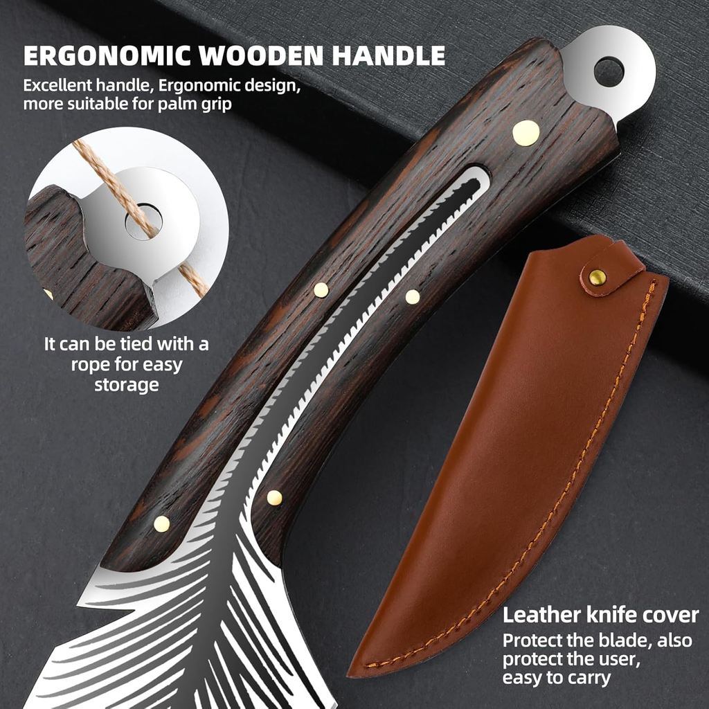Professional Chef Knives, Sharp Feather Boning Knife with Sheath High Carbon Steel Chef Knife Boning knife for Meat Cutting Cooking for Kitchen Outdoor Camping
