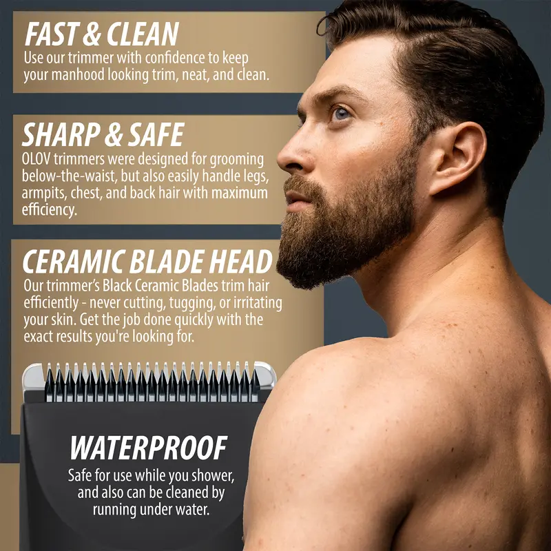 [FathersDayGift] OLOV Anti-Nick Body & Ball Trimmer - Safe Ceramic Blade Groomer for Men