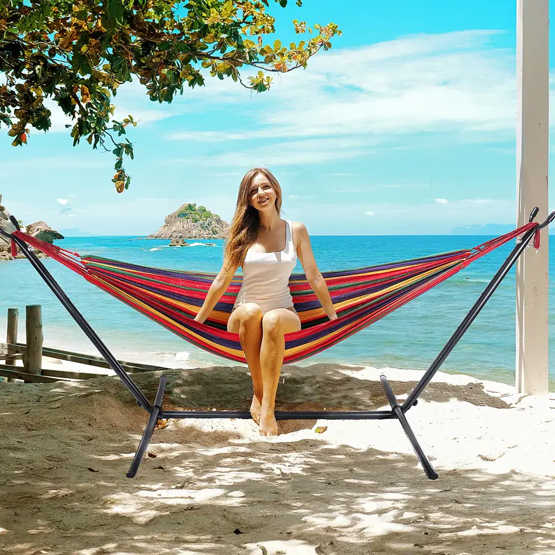 Hammock With Stand – 450 LB Capacity Steel Stand, Soft Lounge Swing, Quick No Tool Assembly, Lightweight Outdoor Hammock For Park Beach And Travel, Sturdy & Reliable, Vibrant & Breathable Comfort Soft Lounge Swing Soft Lounge Swing