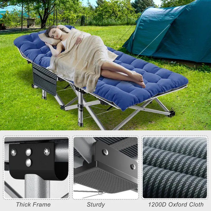 #Summervibes Naudacaa Folding Camping Cot with 2-Sided Mattress – Heavy-Duty, Portable Guest Bed for Camping, Travel, Outdoor & Indoor Use, Supports up to 880 lbs Blue