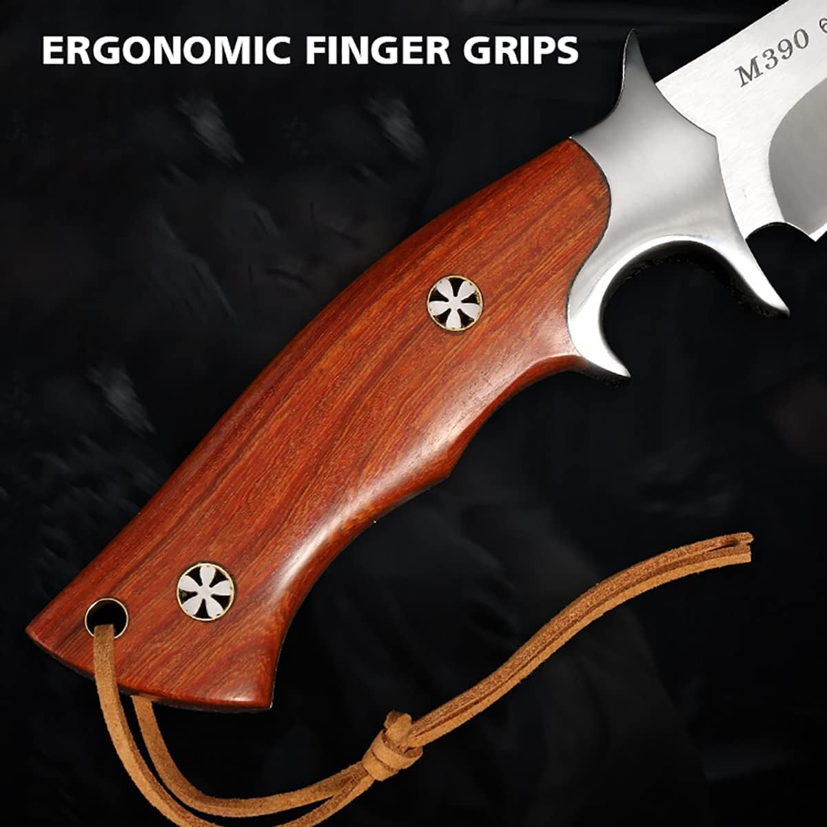 M390 Steel Handmade Hunting Knife, Fixed Blade Full-Tang with Leather Sheath, Red Wood Non-Slip Handle - Survival, Tactical, Camping knives，Gifts for men