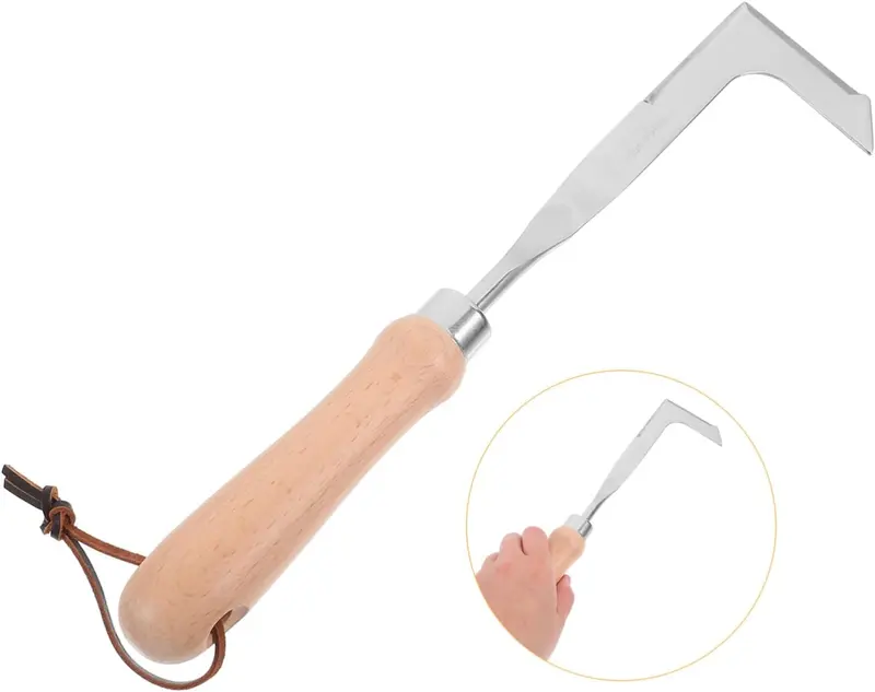 【Fathers Day Gift】 Crack Weeding Tool Stainless Steel Manual Grass Puller Beech Wood Handle for Sidewalk Driveway Patio Paver Narrow Wall Gaps Garden