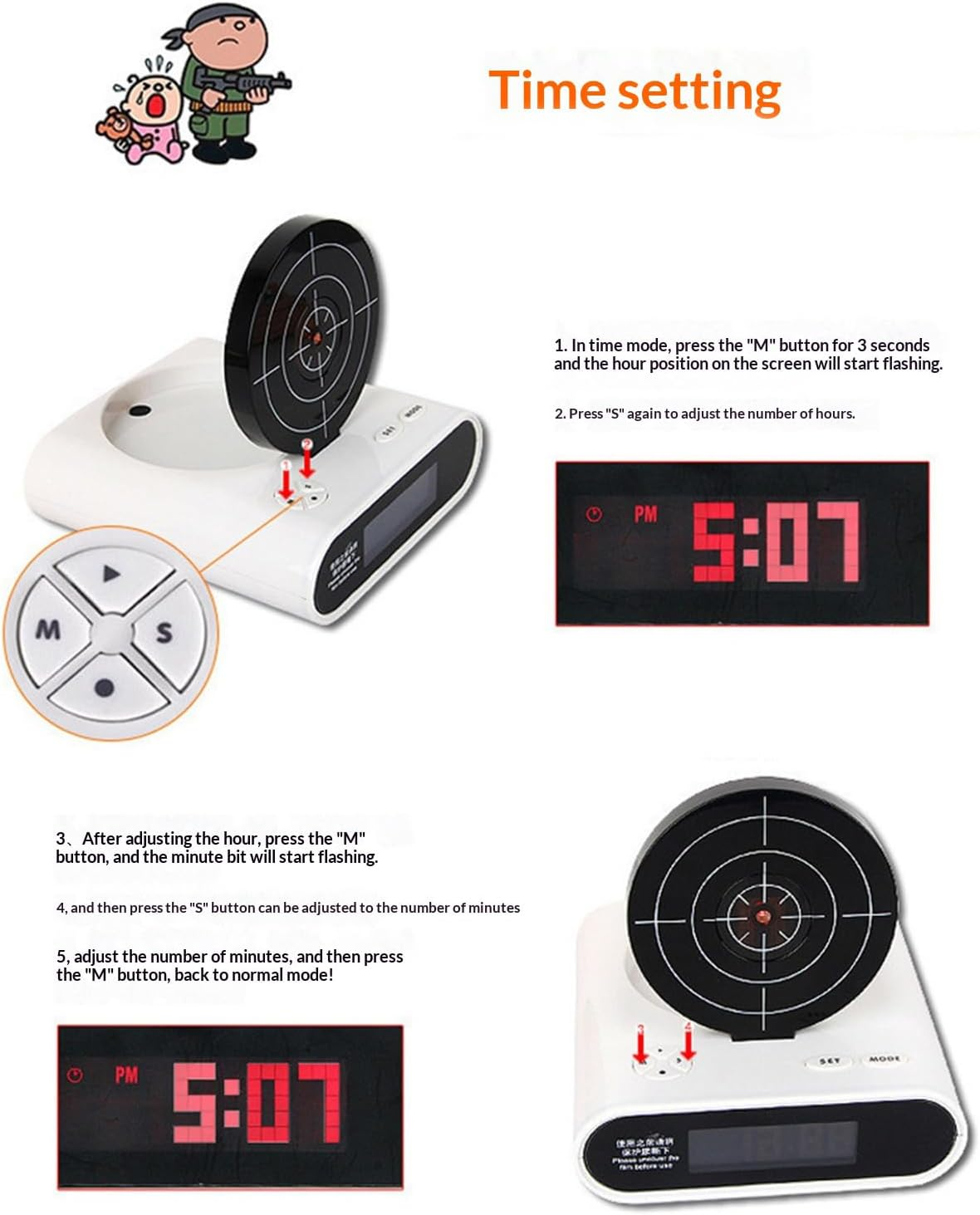 Target alarm clock，LED Display, 2 Alarm Modes, Ringtone Customization, for Home, Office, Living Room