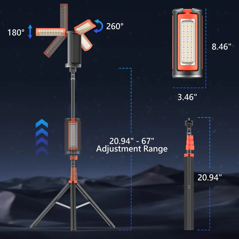 3-Head LED Camping Light - 10000mAh Power Bank, 67" Adjustable Stand, Detachable Tripod, High Power Flashlights, LED Flashlight Rechargeable, Rechargeable Spotlight, Portable Work Light, Work Accessories, Tech Gadgets for Outdoor, Emergency Use,summervibe