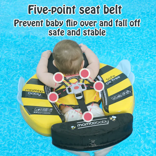 Mambobaby Non-Inflatable Baby Swim Float with Detachable Canopy, UPF 50+ Sun Protection, 5-Point Safety System, for Babies 3-24 Months