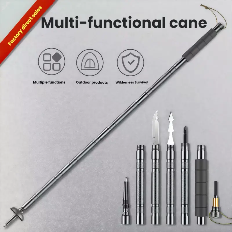 outdoorsmen gift tactical trekking walking Lightweight Adjustable Trekking Pole mountain climb 7-in-1 Tactical Trekking Pole Your Ultimate Outdoor Survival Companion – Compass, Tinder, Saw Blade & More for Hiking & Camping stick multi-scenario camp con
