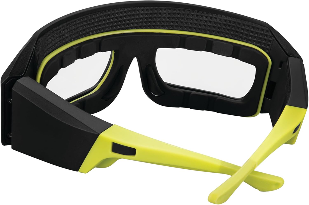 Performance Tool W2699 Firepoint 300LM Li-Ion Lighted Safety Glasses - Cushioned Insert, Water-Resistant, Anti-UV, Anti-Scratch, Impact-Resistant, Black/Green