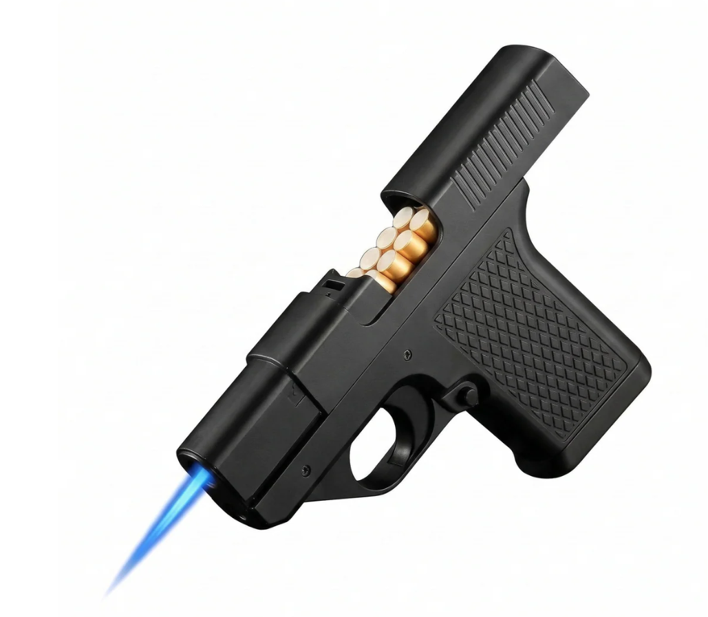 Windproof Lighter with Cigarette Case, Shatterproof, Refillable, Jet Torch, Holds 10 Cigarettes, Black, Modern Style