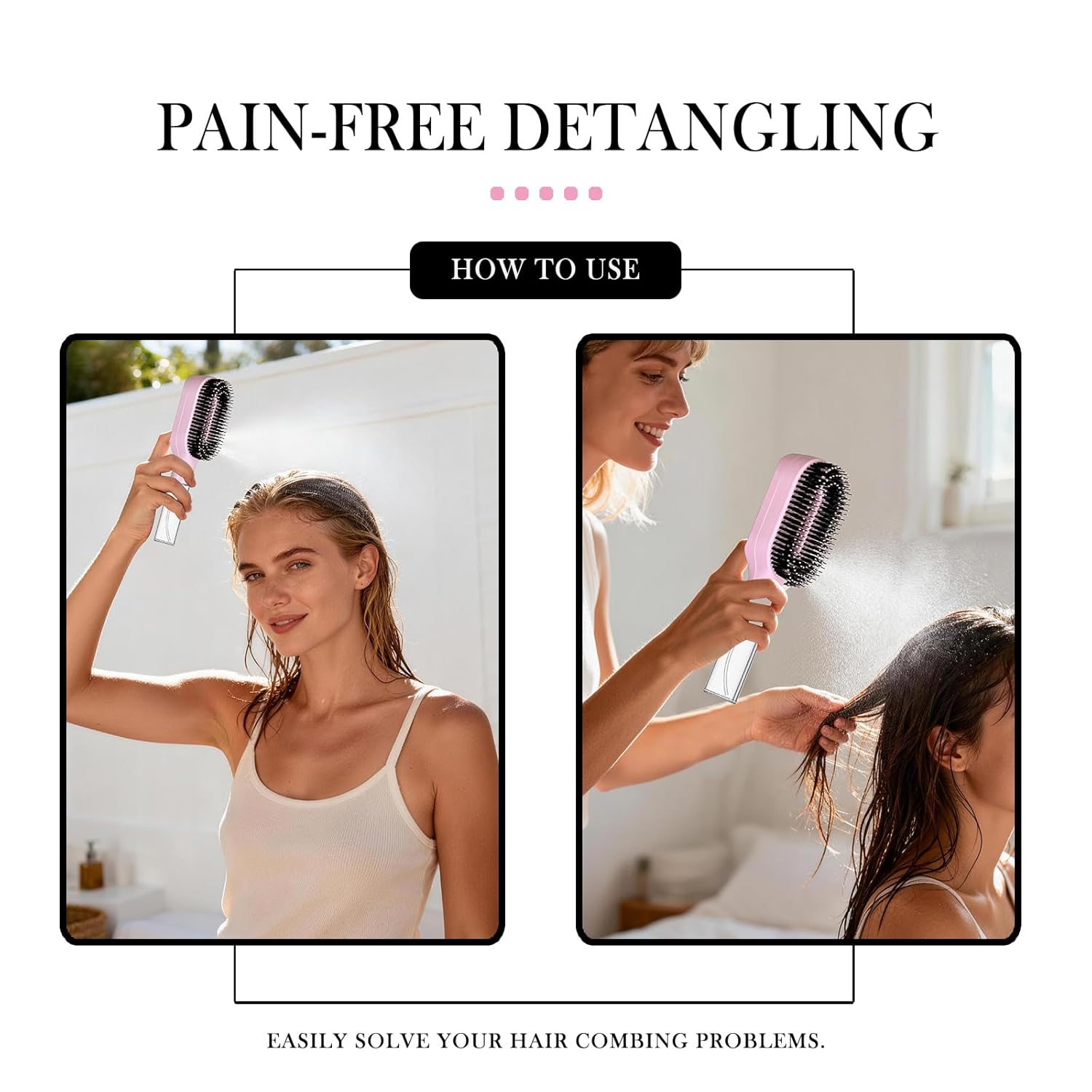 2-in-1 Detangler Hair Brush, With Built-In Mister Spray, Wet & Dry Detangling Brush for Curly, Wavy & Straight Hair | No-Tangle Anti-Frizz Hair Care Brush,Water Reservoir 50ml.