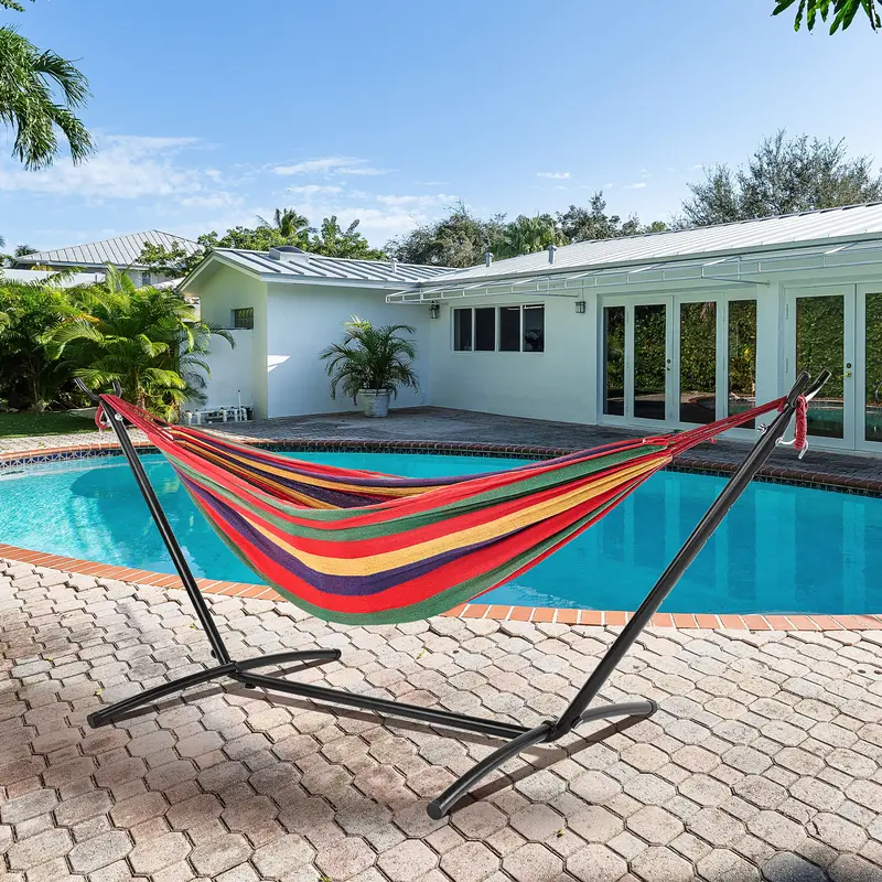 Hammock With Stand – 450 LB Capacity Steel Stand, Soft Lounge Swing, Quick No Tool Assembly, Lightweight Outdoor Hammock For Park Beach And Travel, Sturdy & Reliable, Vibrant & Breathable Comfort Soft Lounge Swing Soft Lounge Swing