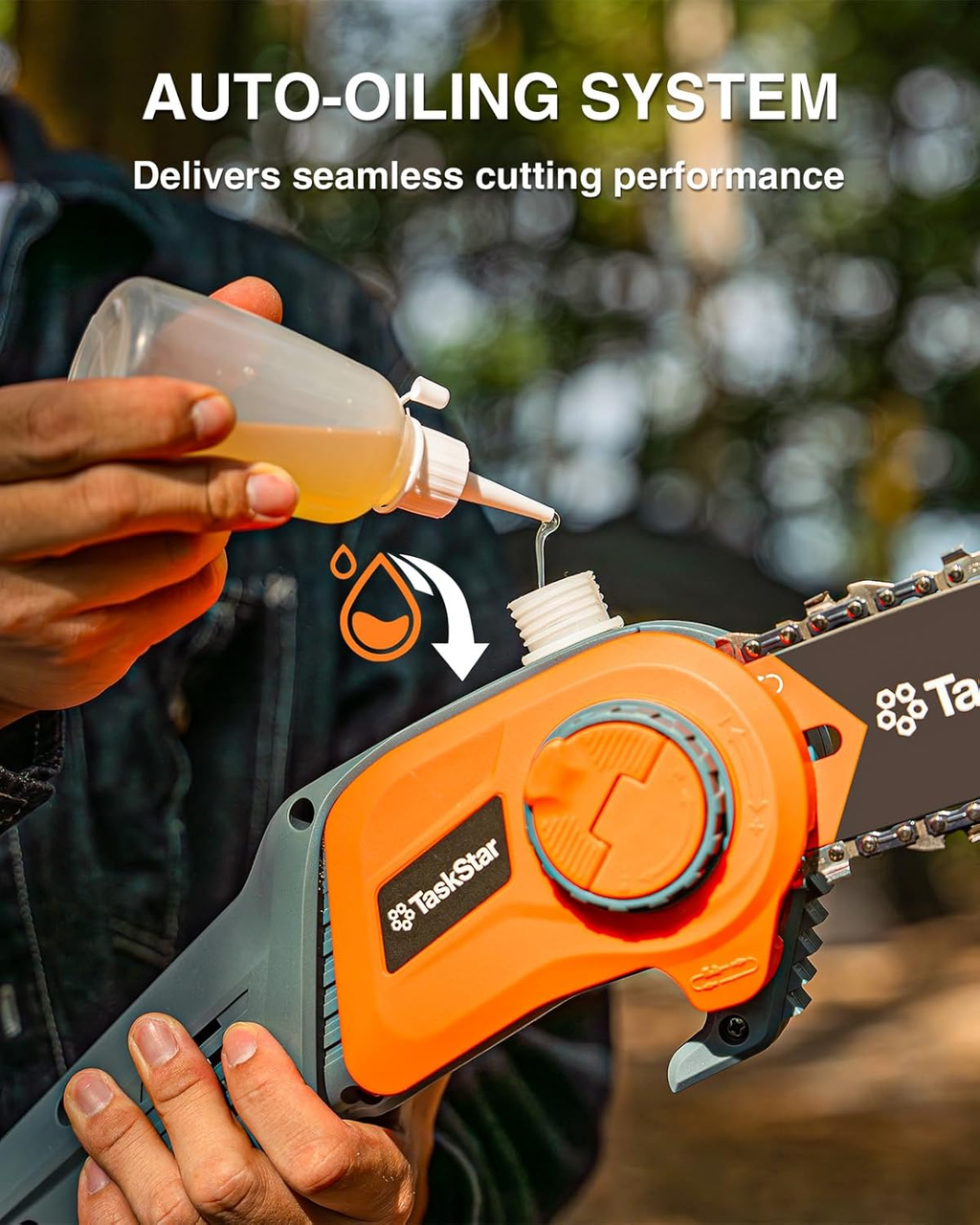 TaskStar 2-in-1 Pole Saw for Tree Trimming, 8-Inch Cordless Brushless Chainsaw with Adjustable Extension Pole, 2×4.0Ah Rechargeable Batteries & Charger, Auto Oiling, 15 Ft Max Reach