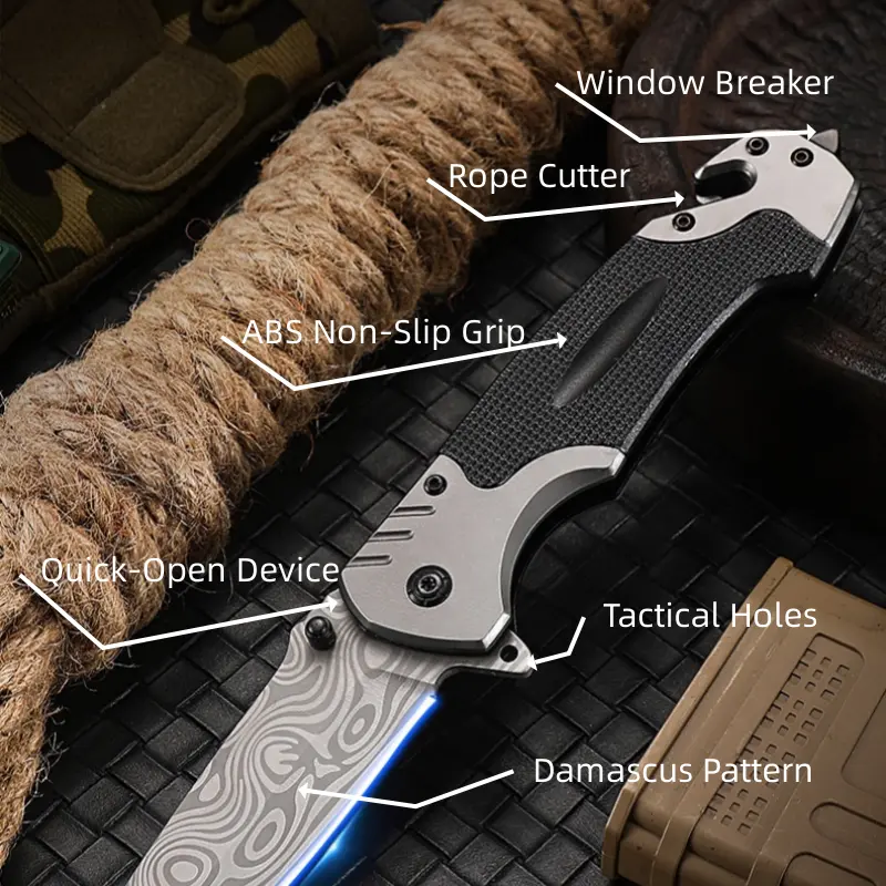 Stainless steel Multifunctional folding knife Glass Breaker, Seat Belt Cutter - EDC Sharp Folding Knives - Small Tool for Camping Hiking - Gifts for Men, Women Compact Folding Grip Knife