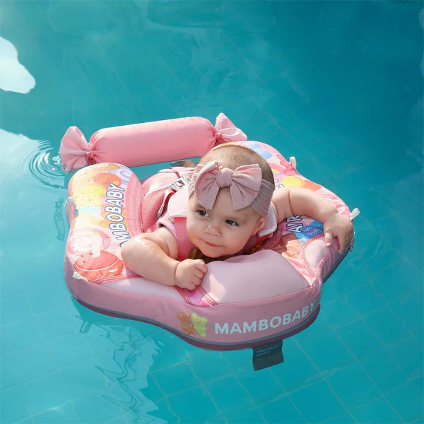 Mambobaby Baby Float with Sunshade Canopy and Crotch Strap Inflatable-free Safe Core Swimming Pool Accessory Bathroom Water Toy