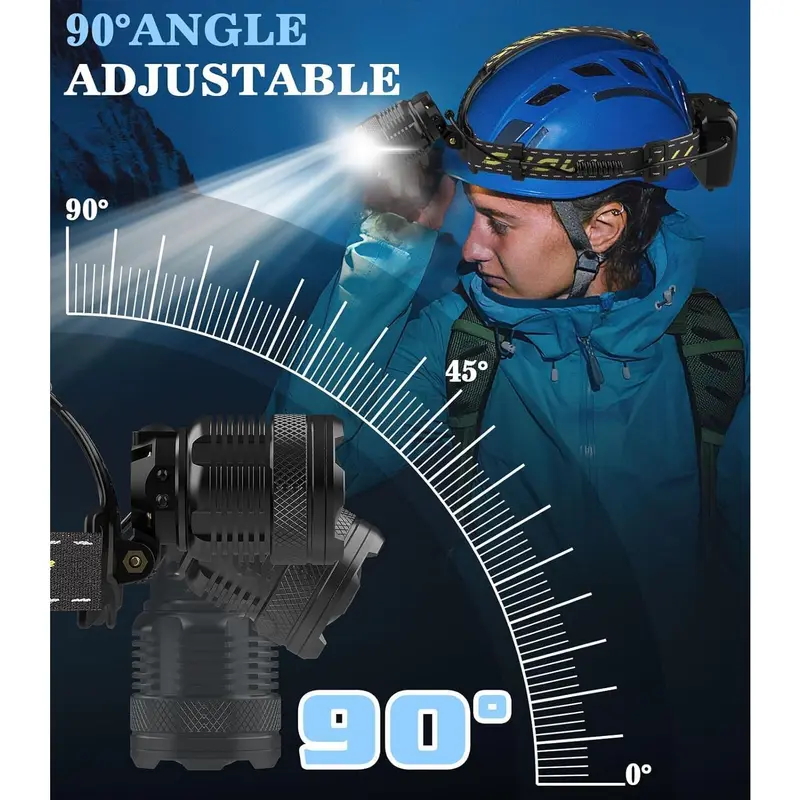 Moko 150000 lumen rechargeable headlamp-60H long battery life detachable, 8 modes super bright 50W bulb IP68 waterproof 90 ° adjustable sensor headlight for outdoor camping fishing running hunting Tactical Flashlight