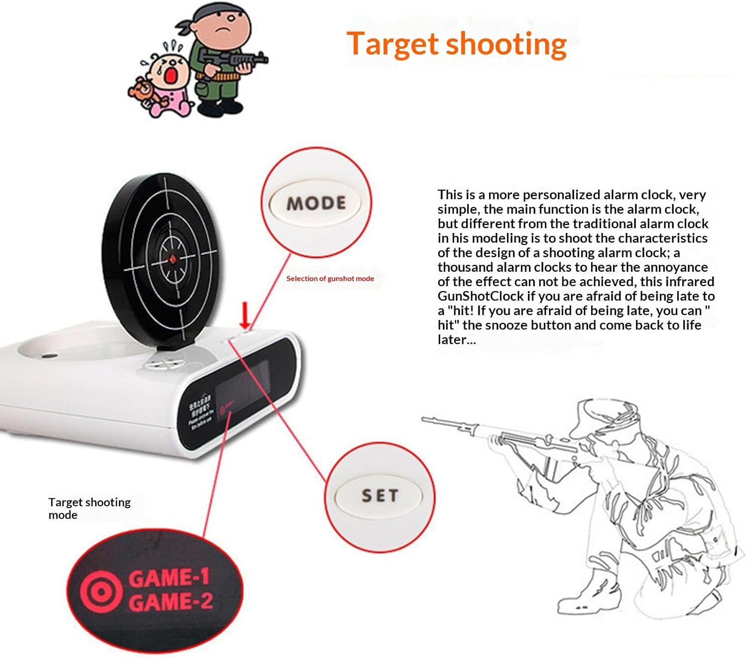 Target alarm clock，LED Display, 2 Alarm Modes, Ringtone Customization, for Home, Office, Living Room
