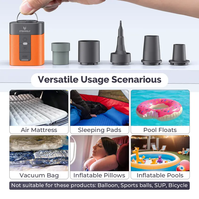 Portable Mini Air Pump for Air Mattress & Pool Floats, Fast Inflate & Deflate Camping Pump with LED Light, Rechargeable Travel Pump ETENWOLF AIR3 Inflatable Sleeping Bag Air Bed Airbeds