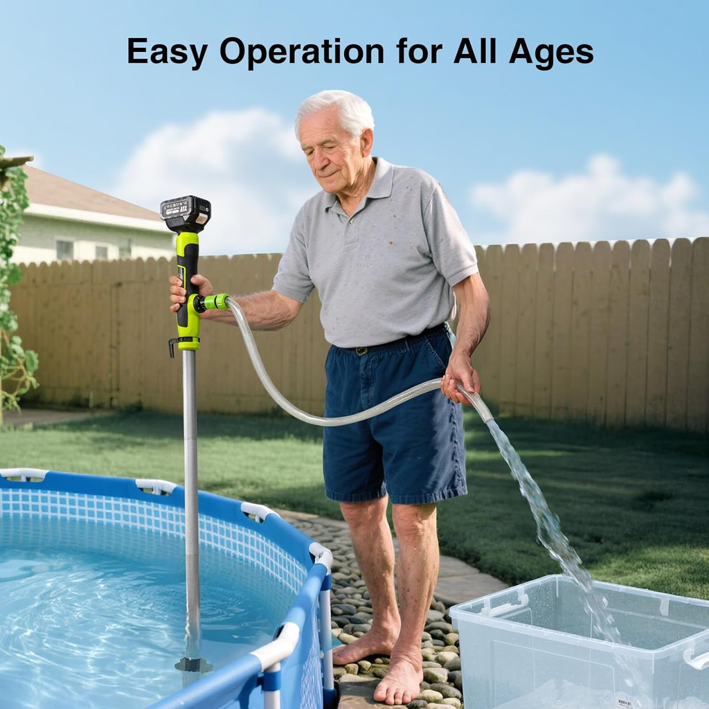 Cordless Stick Water Transfer Pump, Portable Battery Powered Sump Pump with 2PCS 4000mAh Rechargeable Batteries, 720GPH, 32FT Lift for Pool/Garden/Pond/Boat/RV/Rain Barrels/Outdoor Draining