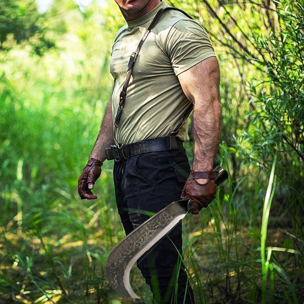 Machete for Cutting Trees Heavy Duty&Yard Work Machete with Billhook Sickle Design, Extension Handle for Tree Cutting, Brush Clearing, Grass Cutting, Outdoor Survival Garden Tools