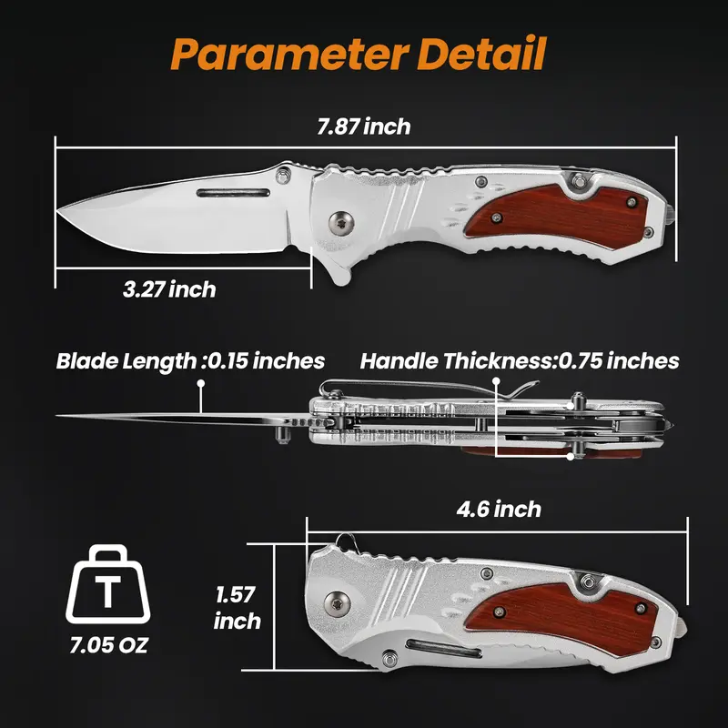 Pocket Knife for Men - Sharp Blade Wood Handle Pocket Folding Knives with Clip, Glass Breaker - EDC Knives for Survival Camping Hunting Fishing Hiking Women, Large, Black