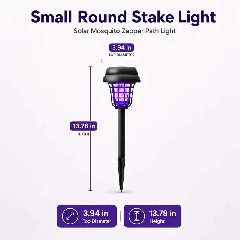Solar Mosquito Zapper Light – Outdoor Garden Stake Lamp, UV Insect Killer, Solar Powered, Dual Mode (Mosquito Control + Pathway Lighting), Weather Resistant, Easy Setup